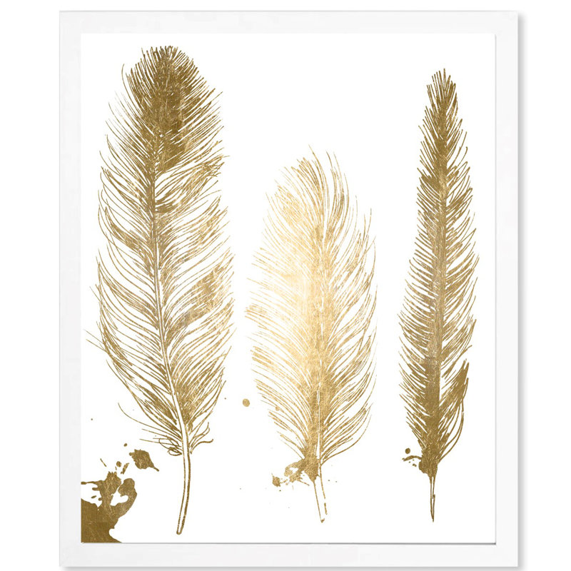 Bungalow Rose 'Gold Feathers Gold Foil Metallic' Framed Graphic Art Print Wayfair